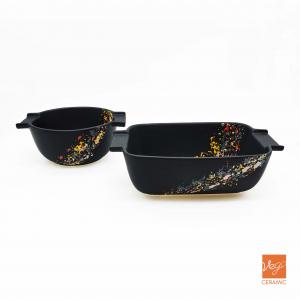 WEIGAO manufacturer matt black hand painted rectangular and round porcelain bakeware