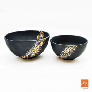 WEIGAO factory matte black hand painted ceramic salad bowl