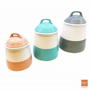 Ceramic stoneware canister wholesaler 3 pieces food sugar tea coffee airtight kitchen storage canister set