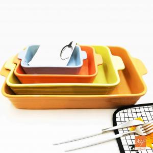 Ceramic porcelain bakeware set factory rectangular colorful glazed solid color 4-pieces set