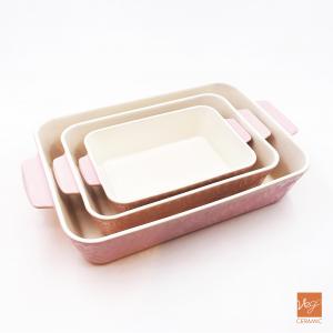 Ceramic bakeware set wholesaler stoneware 3-pieces rectangular glazed tray