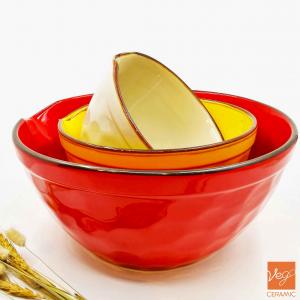 Ceramic bowl manufacturer porcelain 3-pieces glazed mixing bowl set soup batter bowl with spout