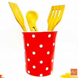 Polka dots printed red color spoon chopsticks storage ceramic kitchen cooking tools utensil holder