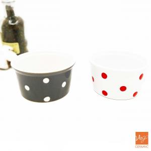 Polka dots hand painted stoneware cake bowl baking mold / ceramic baking cup