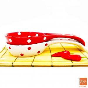 Wholesale novelty glazed polka dots custom printed spoon holder ceramic spoon rest