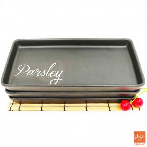 Stoneware decal wholesale rectangular serving dinner matte black ceramic plate