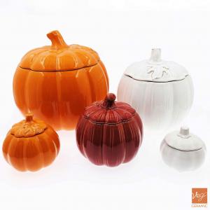 Halloween pumpkin shape 5-pieces stoneware ceramic casserole set