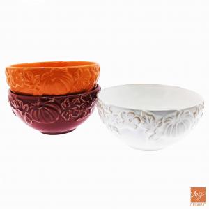 Halloween pumpkin pattern engraved stoneware ceramic salad bowl