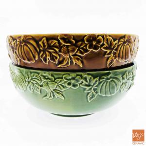 Halloween pumpkin pattern engraved colorful stoneware ceramic pasta bowl