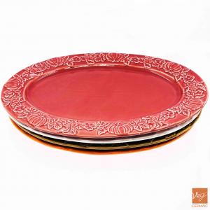 Halloween pumpkin pattern engraved stoneware dining plates colored ceramic flat plate