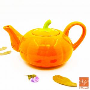 OEM designed Halloween pumpkin style orange color coffee tea pot / ceramic teapot