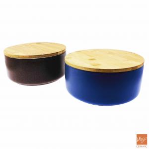 Reactive glazed ceramic food storage jars with bamboo lid