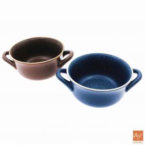 Reactive glazed colorful stoneware soup bowl ceramic bowl with handle