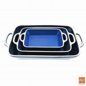 3-pieces reactive glazed ceramic baking tray stoneware colorful bakeware set