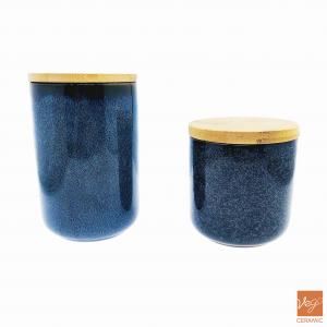 Reactive glazed ceramic storage canning jar with lid